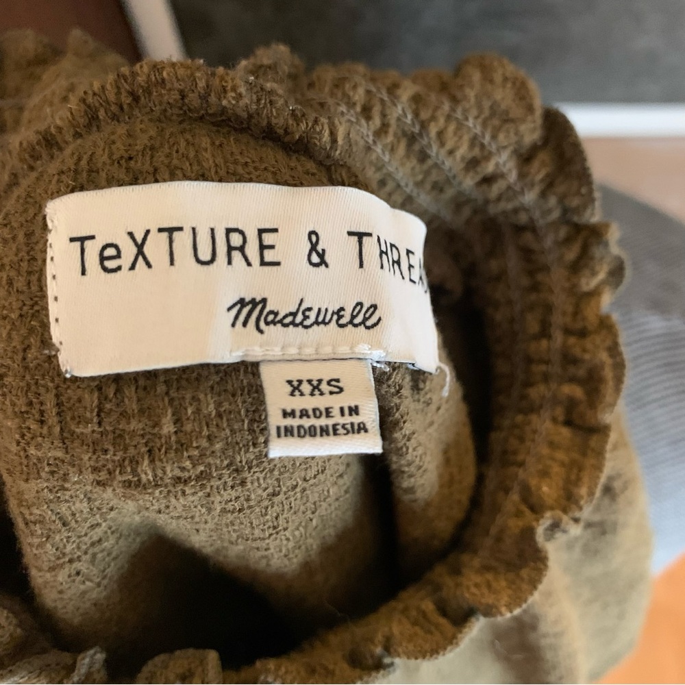 Madewell Texture & Thread Olive Green Ruffle Mock Neck Bell Sleeve Top - Picture 7 of 7